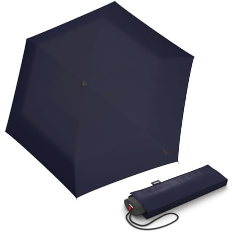 Knirps Regenschirm IS.050 navy mit passender Schirmtasche I kleiner Regenschirm für unterwegs I Handöffner Taschenschirm I Mini Schirm sturmfest & leicht