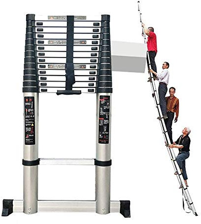 GJSN Leitern , Teleskopleiter, Tragbare Lange Leiter 4.6M-7M Gerade Leiterverlängerung Tragbare Aluminium-Trittleiter Mit Stabilisierungsstange Für Den Innen- Und Außenbereich,7 M,7 M