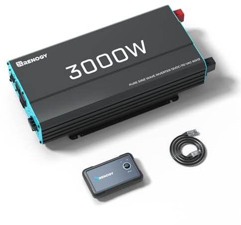 Renogy Inverter P2 3000W Pure Sine Wave Inverter 12V DC to 120V AC Converter for Home, RV, Truck, Camping, Trailer, with Wired Remote Controller, Support Li, AGM, SLD, GEL, FLD Batteries