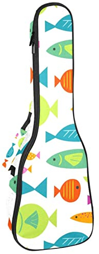 Konzert-Ukulelen-Rucksack, robuster Ukulele-Koffer mit Stauraum, Sopran-Konzert-, Tenor-Ukulele, 10 mm, gepolsterte Tasche, schwarzes Schaf- und Fisch-Muster