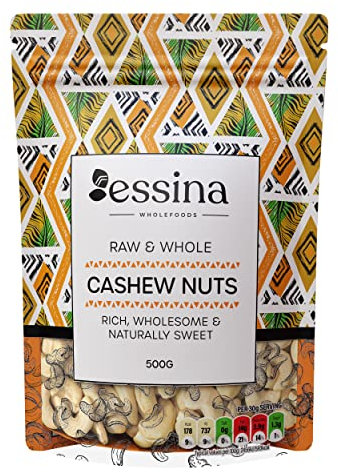 Essina Wholefoods Unsalted Cashew Nuts 500g Natural Whole Raw Cashews with High Fibre and Protein, Cashews Nut for Baking, Snacking, and Vegan Cheese-making