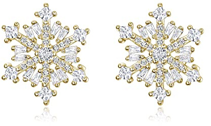 EVER FAITH Damen Ohrstecker 925 Sterling Silber Zirkonia Winter Snow flake Schneeflocke Stud Ohrringe Rosa Silber-Ton
