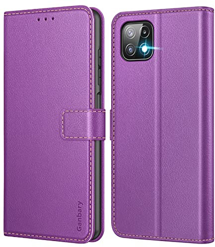Ganbary Case Compatible with Samsung Galaxy A22 5G, Premium PU Leather Flip Wallet Case[Full Protection] [Card Slots] [Kickstand], Purple