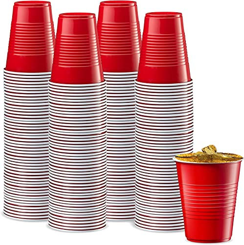 QXNDXQ Juegos de vasos de fiesta, 50 Tazas Pong de 500 ml/16 OZ, vasos de fiesta rojos y azules, vasos repetibles para Año Nuevo, Navidad, camping, boda (Rojo)