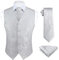 HISDERN Herren Hochzeit Paisley Weste Floral Weste Jacquard Krawatte Einstecktuch Hochzeit Party Fit Weste Anzug Set Silber Grau L