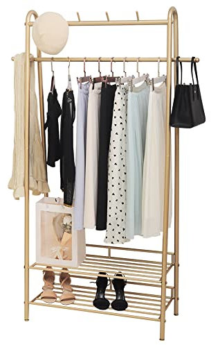 Cre Cra Porte-Vêtements en Métal,portant a vetement multifonctionnels,Or Porte manteau,Portant Vetement,Portemanteau,Moderne,étagère à chaussures avec 4 crochet pour chambre à coucher,salon,couloir