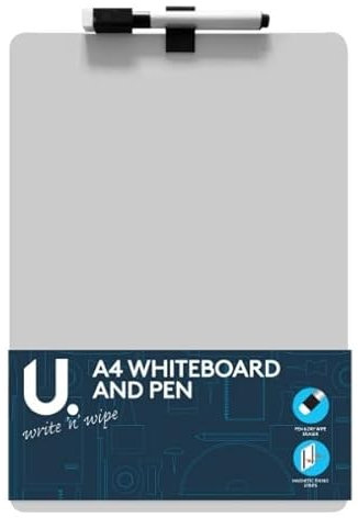 BG Write & Wipe A4 Whiteboard & Pen + Magnetic Fixing Strips