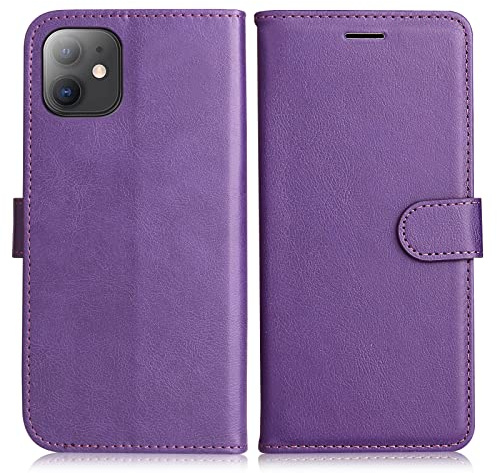 DENDICO Hülle für iPhone 11, PU Leder Brieftasche Handyhülle, Flip Tasche TPU Schutzhülle mit Kartenfach für iPhone 11, Violett