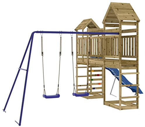 vidaXL Spielturm, Klettergerüst mit Kletterwand Rutsche Schaukel, Kinder Kletterturm mit Sandkasten, Spiel-Zubehör für Garten, Spielgeräte Spielplatz, Imprägniertes Kiefernholz