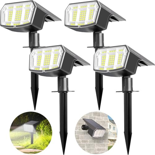 Lot de 4 Spot Solaire Exterieur, 63 LED Lampe Solaire Exterieur Jardin, Étanche IP65 Lumiere Solaire Exterieur avec 3 Modes Eclairage, Lumiere Blanc Froid Pour Décoration Arbre Cour Chemin Allée