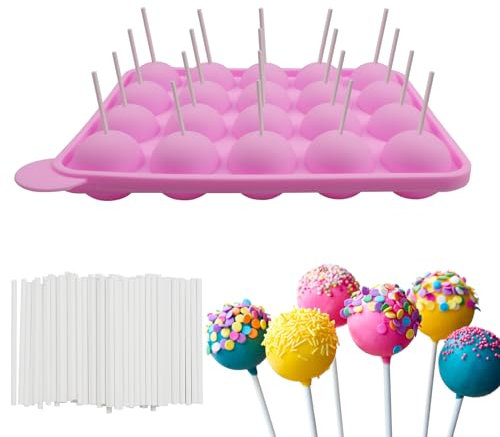 Mytayt Moule à Lollipop en Silicone - 20 Bacs Pour Sucettes, Bonbons, Pâtisserie, Gâteaux, Chocolat, Gelée - Avec Bâtonnets - Rose