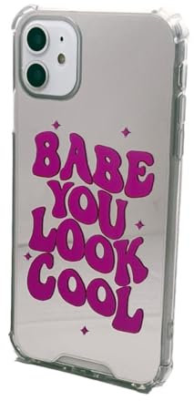 OLIVIA'S PHONES Cases For iPhone 11 Pro (5.8) Mirror Silver Babe You Look Cool Slogan Tough Protective Smartphone Case Cover Premium Tempered Glass Screen Protector Film