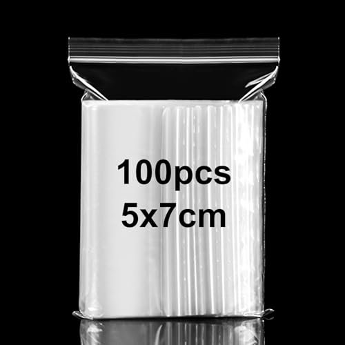 Kleine Tüten Klarsicht Druckverschlussbeutel Klein 5×7cm Zip Beutel Klein Zipper plastikbeutel verschließbar Baggies von Kleinigkeiten Schmuck Süßigkeiten Gewürzen,100 Stück