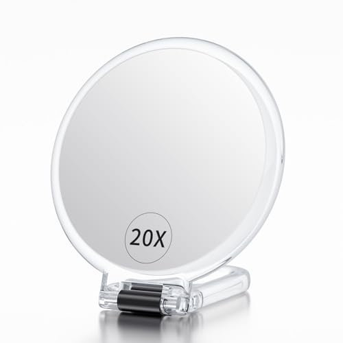 Beautifive Handspiegel mit Griff, Doppelseitiger Kosmetikspiegel mit 20X/1X Vergrößerung, Faltbarer Schminkspiegel Vergrößerungsspiegel, Tragbarer Reisespiegel für Make-up