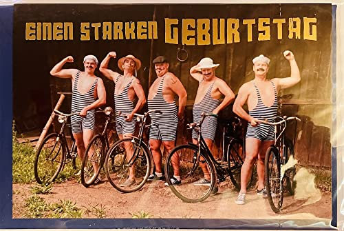 Skorpion Geburtstagskarte Männer - Humorvolle Vintage Fahrrad-Tour mit Retro Gruppenfoto & Streifenmuster - Outdoor-Design in Braun für starke Freundschaft - mit Umschlag