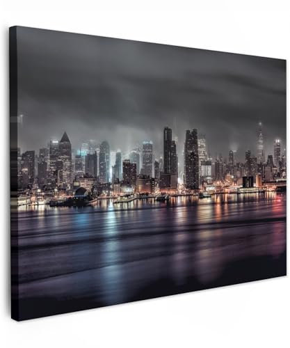 MuchoWow© Leinwand Bilder 70x50 cm Wanddeko Wohnzimmer Aesthetic Room Decor Deko Zimmer Wandbilder Modern Bild auf Leinwand Skyline - Abend - Architektur - Stadt
