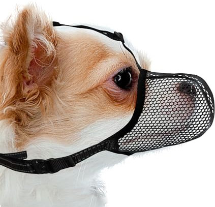 JOYPAWS Maulkorb für Hunde, atmungsaktiv, weich, für extra kleine Hunde, verhindert Bellen und Beißen, Kauen, reflektierender und verstellbarer Korbmaulkorb mit Air-Mesh für Dackel, Schwarz, Größe XS