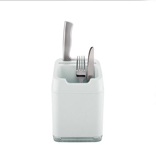 Minky Utensil Caddy, Utensil Holder with Knife Slots, Kitchen Organiser & Drainer, Sleek Holder for Kitchen Accessories, Made in The UK (Speckled White)
