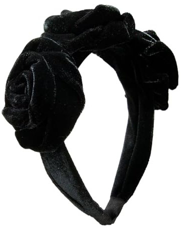 Alpenflüstern Trachten-Haarreif Samt Blüten - Damen Haarschmuck rutschfest, Haarband fürs Dirndl (schwarz) ADV146