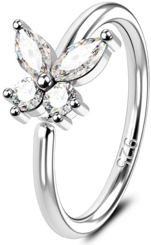 Jewseen CZ Nase Hoop 925 Silber Tragus Ohrringe Conch Piercing Ringe Schmetterling Septum Ringe Knorpelpiercings 10mm