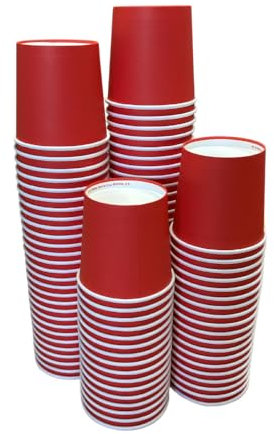 100 x Red Cups. 7oz (200ml) Squat Cup. Disposable Drinking Paper Cups, Hot or Cold Drinks. White, Black and Red Available.