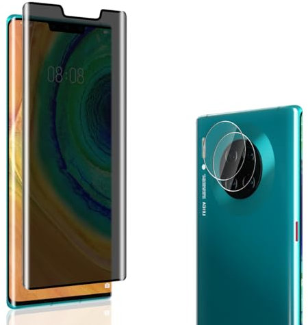 Jewloofa Verre Trempé Anti-espion pour Huawei Mate 30 Pro, Contenir 2 Pièces Caméra Arrière Protecteur et 1 Pièce Film Protection Ecran de Confidentialité, Protection écran pour Huawei Mate 30 Pro