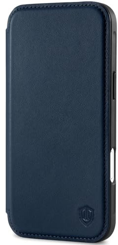 SHIELDON Hülle für iPhone 16 5G, Handyhülle [Rindsleder] [Kabelloses Laden] [Kartenfach] [Dünn] Schuzthülle Klappbare Ledertasche Case Kompatibel mit iPhone 16 6,1 2024- Marineblau