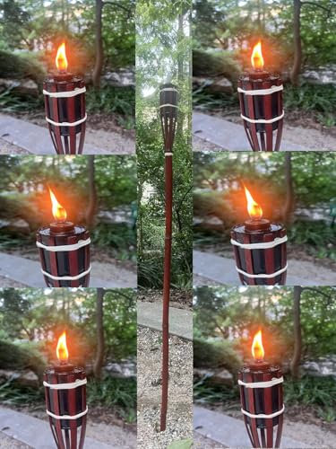 DWD® Bamboo Garden Fuel-Lit Torches Traditional Tiki Paraffin Oil Fire Lantern with Fiberglass Wicks 112cm Brown Pack of 6 Summer Citronella Pathway Lights Dancing Flames Adding Ambiance to Parties