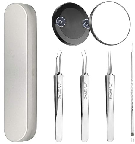 6 Piezas Quitar Puntos Negros Kit, Quita Espinillas Y Puntos Negros con Espejo Aumento Ventosa, Extractor Puntos Negros Y Espinillas Inoxidable Extractor Puntos Negros Orejas Para Limpiar la Cara