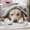 Personalisierte Decke Grau Weiß Kuscheldecke Decke mit Aufdruck Niedlicher Labrador Retriever 150 x 200 cm Decke geeignet für Bett Sofa und Stuhl Decke aus Flanell für alle Jahreszeiten