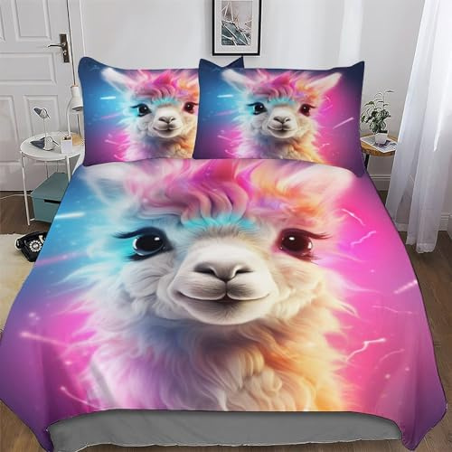 AAPZY Cute Alpaka 3D-Druck Bettwäsche & Kissenbezug - Bettbezüge Aus Atmungsaktivem Mikrofaser, Superweiches Bettbezug Set 2 teilig Mit Kissenbezug Single (135x200cm)
