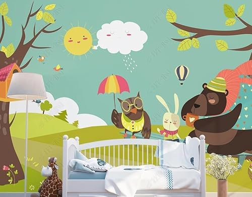 YiXinRan 3D Wohnzimmer Wandbild Heimdekoration Karikatur Tier Landschaft Wald Landschaft Sofa Tv Tapete Kunst Hintergrund Wand-300Cm×210Cm