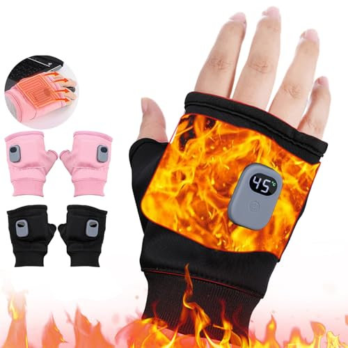 Electric Heated Gloves Rechargeable - 3-Speed Adjustable Riding Gloves, Fingerless, Half-Finger, Fast Heating (Black)