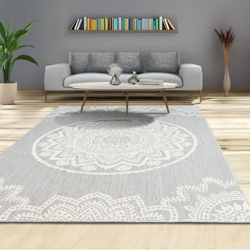 homeart Area Rugs – Durable, Stain-Resistant, Vibrant Geometric Design Carpets – Easy-Clean Rugs for Living Room, Kitchen, Entryway, or Bedroom – Mandala - Grey Cream - 180x270 cm