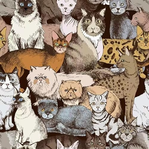 SOEWIOU Animal Wallpaper Brown White Grey Textured Cats Peel and Stick Wallpaper,44.5×600cm Bedroom Livinroom Cabinet Bathroom Waterproof Self Adhesive Vinyl Wall Paper