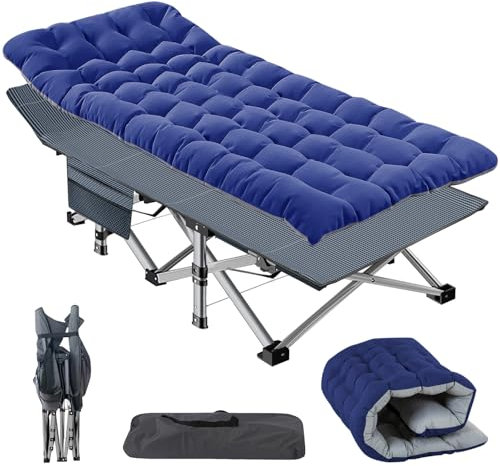 Obqer Klappbares Campingbett mit Matratze und Seitentaschen, 200KG Belastbarkeit Klappbett Gästebett, Stahlrahmen und Oxford Tuch Feldbett Klappbar, 190 x 71 x 36 cm, für Garten Büro Camping Pool