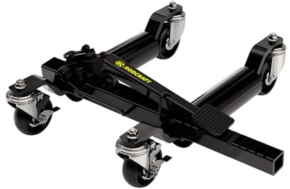 Rodcraft RG590 PKW Rangierhilfe, mechanisch mit Pedal-Ratschen-System, max. Tragkraft 590 kg, insg. 4 Rollen, 2 Lenkrollen mit Bremsen, Schwarz