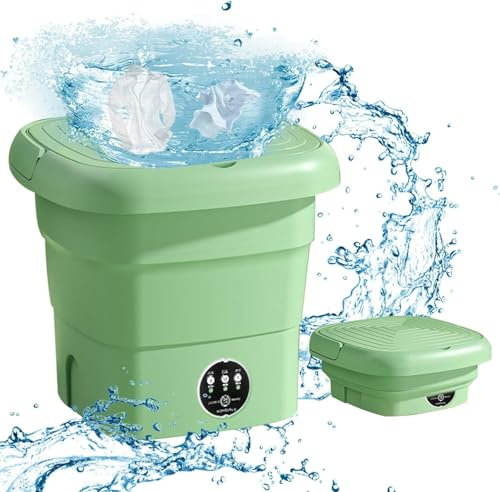 Mini Machine à Laver, 4.5L Machine a laver portable, Mini machine à laver avec essorage, seau à linge pliable, 3 Modes de Nettoyage, pour les vêtements de bébé, Maison Camping Voyage (Vert)