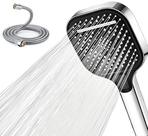 Shower Head and Hose 1.5M, Shower Head High Pressure with 3 Spray Modes, Large Power Showerhead for Low Water Pressure