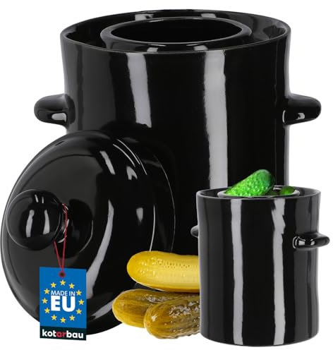 KOTARBAU® Gärtopf Steinzeugtopf Steingut 2,5 l Kimchi Behälter Rumtopf Tontopf Sauerkrauttopf Tontopf mit Deckel Rumtopf Steingut mit Deckel Ebenholz Gurkentopf Hermetisch