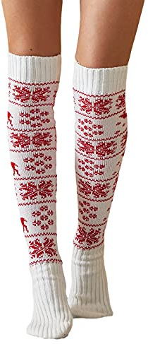 Edhomenn Women's Thigh High Socks Over the Knee Stockings Cable Knit Boot Socks Long Winter Leg Warmers (21 White, ONE SIZE)