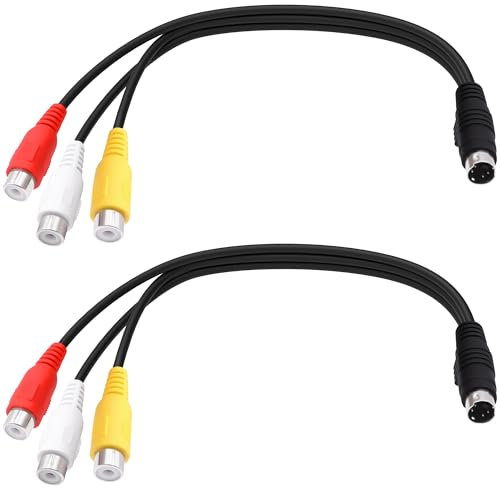 YARCHONN 4 Pin S-Video to 3 RCA AV Video Cable Mini Din 4 Pin SVideo Male to 3 RCA Female Transfer Converter Cable Double Shielding Red Yellow White Video Adapter Cord for TV PC Projector -25cm /2pcs
