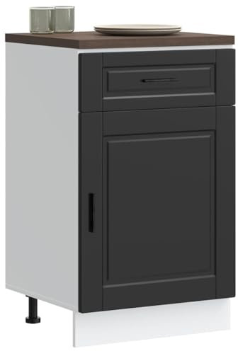 HOMTAKIE Armoire de Cuisine Porto Noir Bois d'ingénierie 1x Meuble Bas (1 Porte 1 tiroir) 50 cm