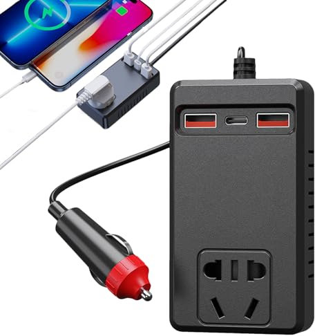 Onduleur Voiture Prise Secteur,Onduleur Véhicule 220V | Chargeur Portable Adaptateur Batterie avec Contrôle Température pour Voyage Camping Camion Ordinateur Véhicule