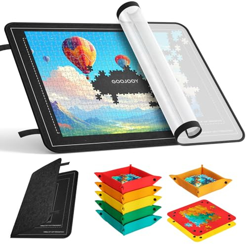 GOOJOOY Jigsaw Puzzle Board for 1500 Piece, 95 × 65 cm, 8 Sorting Trays | Soft Felt Surface, Foldable for Compact Storage, Lightweight Design, Easy to Store