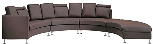 Beliani Sofa Halbkreis Leder braun verstellbare Kopfstützen mit Ottomane Modern Rotunde