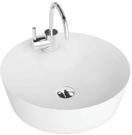 LAVITA Caribe countertop washbasin Round Sink Without Overflow and with tap Hole Ceramic countertop Basin Modern Bathroom Sink 43.5x43.5x13 cm, White