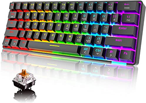 60% Mechanical Keyboard Wired/Wireless Bluetooth 5.0 Dual-mode Keyboard 61-Key RGB Rainbow LED Backlit USB Type-C Waterproof Gaming Keyboard Anti-ghosting Keys for Gamers and Typists(Brown Switch)