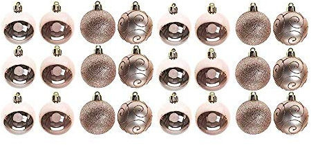Set di 24 palline di Natale da 6 cm in PVC in scatola, colore oro rosa