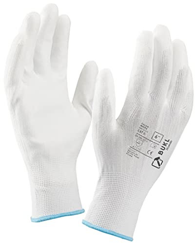 3Kamido BUKL Guanti da Lavoro - Guanti Antiscivolo per Montaggio Senza Cuciture, riparazioni, Industria automobilistica, lavori di precisione, Assistenza Auto, Officina Misura 7 (12 Paia) Bianco